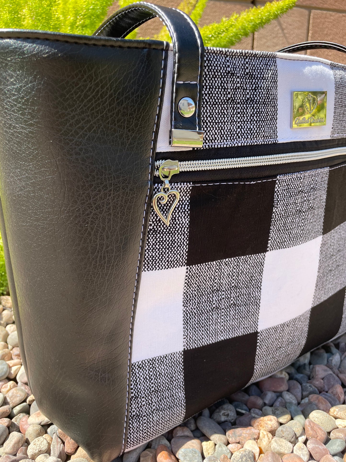Everyday Tote Bag/Black and White Checker Plaid