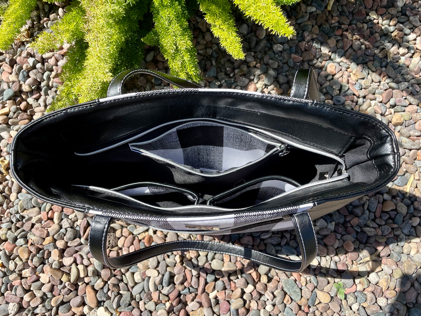 Everyday Tote Bag/Black and White Checker Plaid