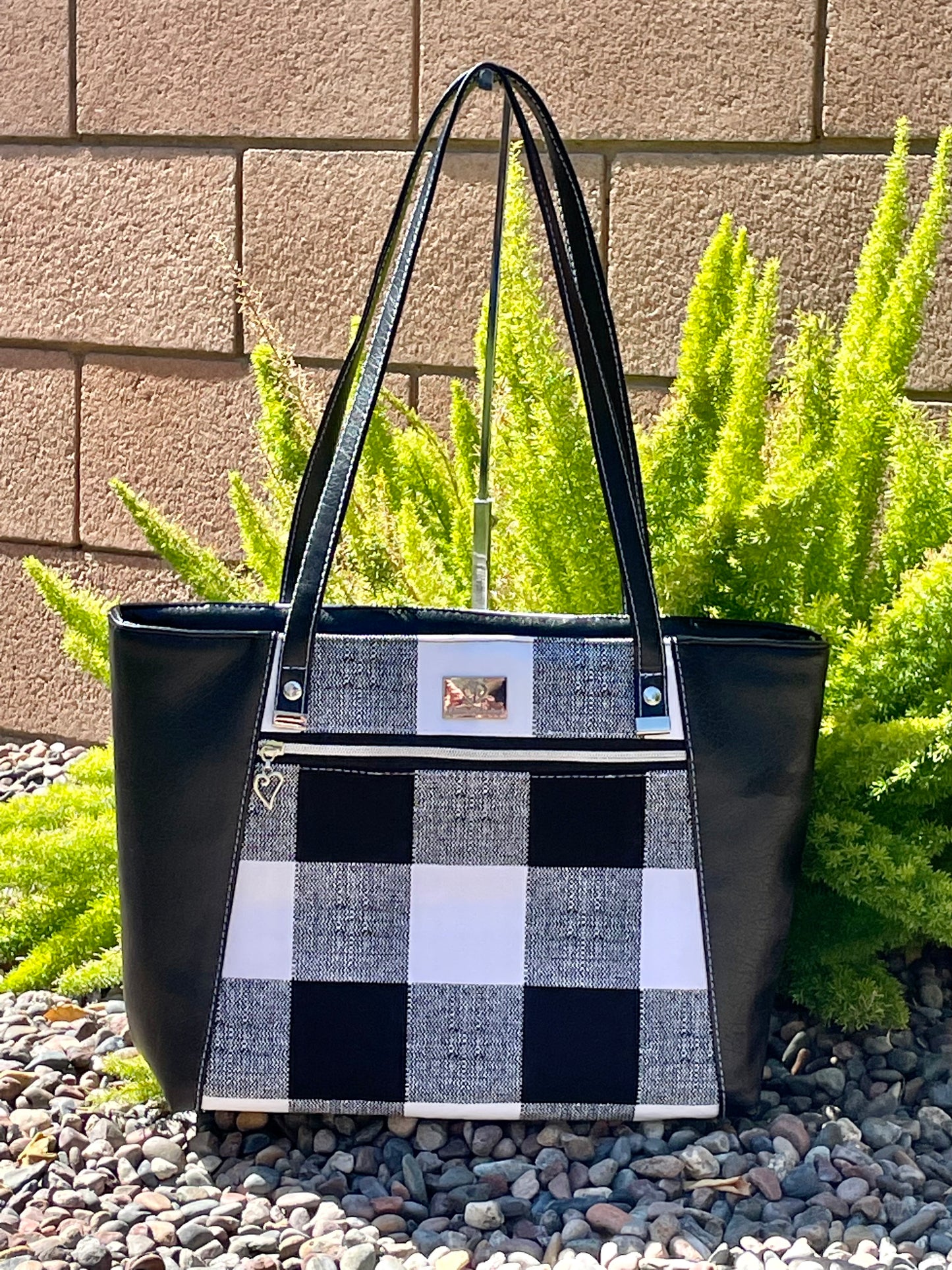 Everyday Tote Bag/Black and White Checker Plaid